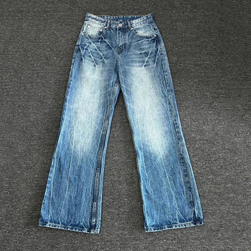 AIDASE  -  Fashion Men's Jeans Lightning Crack Print Washed Slim Fit Design Versatile Straight Slightly Flared Denim Pants 21E6876 aidase-shop